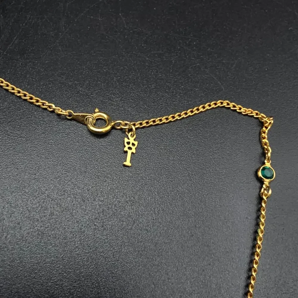 Trifari Gold Tone Green Station Necklace Chain Vintage Costume Jewelry